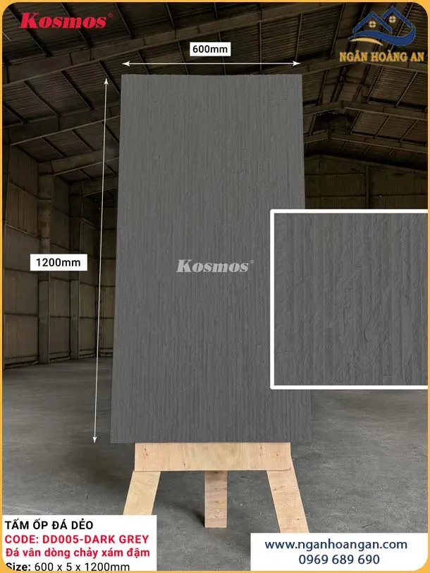 Tấm Ốp Đá Mềm Kosmos 5mm DD005 Vân Dòng Chảy Xám Đậm