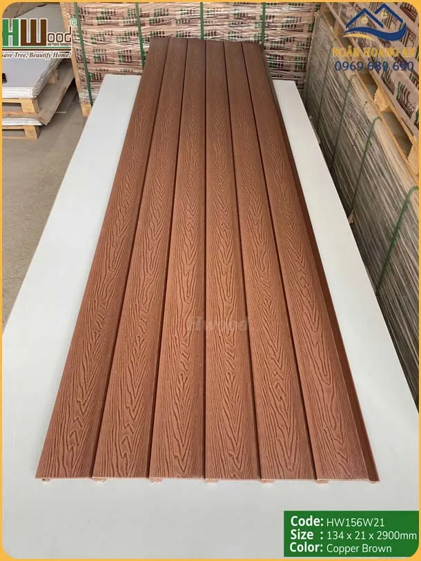 Tấm Ốp Gỗ Nhựa Ngoài Trời Vân Gỗ Hwood HW156W21 Copper Brown