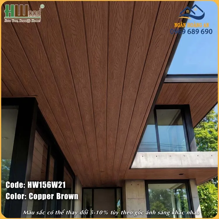 Tấm Ốp Gỗ Nhựa Ngoài Trời Vân Gỗ Hwood HW156W21 Copper Brown