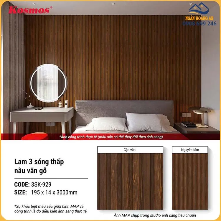 Tấm Lam 3 Sóng Chân Kép Nhựa Giả Gỗ Kosmos 3SK-929