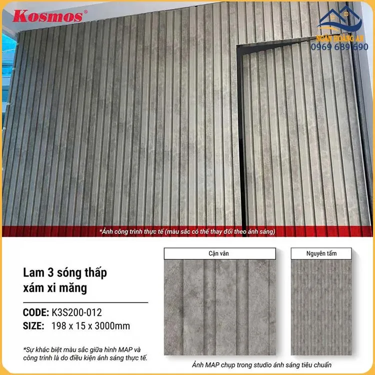 Lam 3 Sóng Nhựa Ốp Tường Vân Bê Tông Kosmos K3S200-012