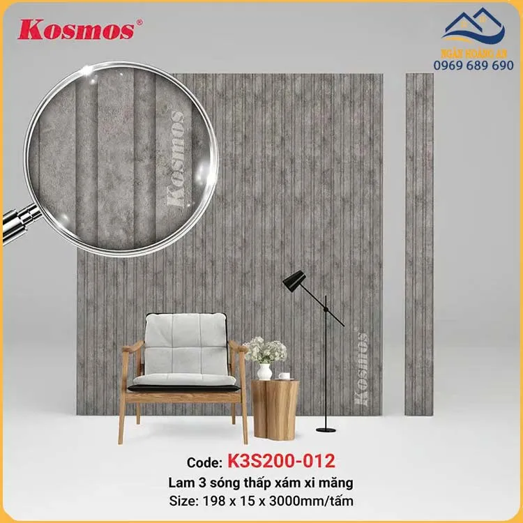 Lam 3 Sóng Nhựa Ốp Tường Vân Bê Tông Kosmos K3S200-012