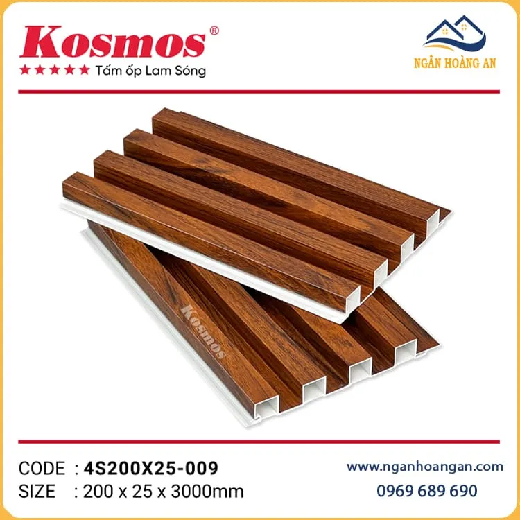 Tấm Ốp Lam 4 Sóng Cao Nhựa Giả Gỗ Kosmos 4S200X25-009