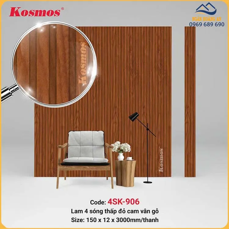 Tấm Ốp Nhựa Lam 4 Sóng Kép Giả Gỗ Kosmos 4SK-906
