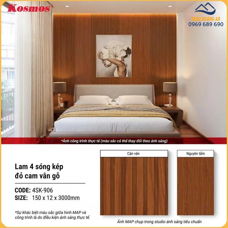Tấm Ốp Nhựa Lam 4 Sóng Kép Giả Gỗ Kosmos 4SK-906