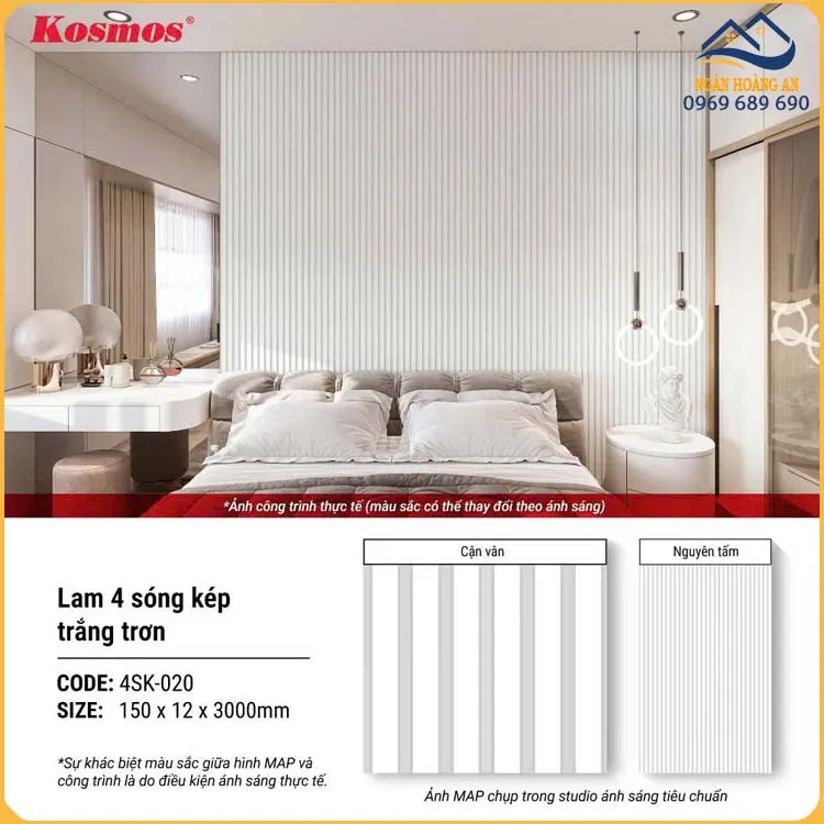 Tấm Ốp Tường Lam 4 Sóng Kép Vân Đơn Sắc Kosmos 4SK-020