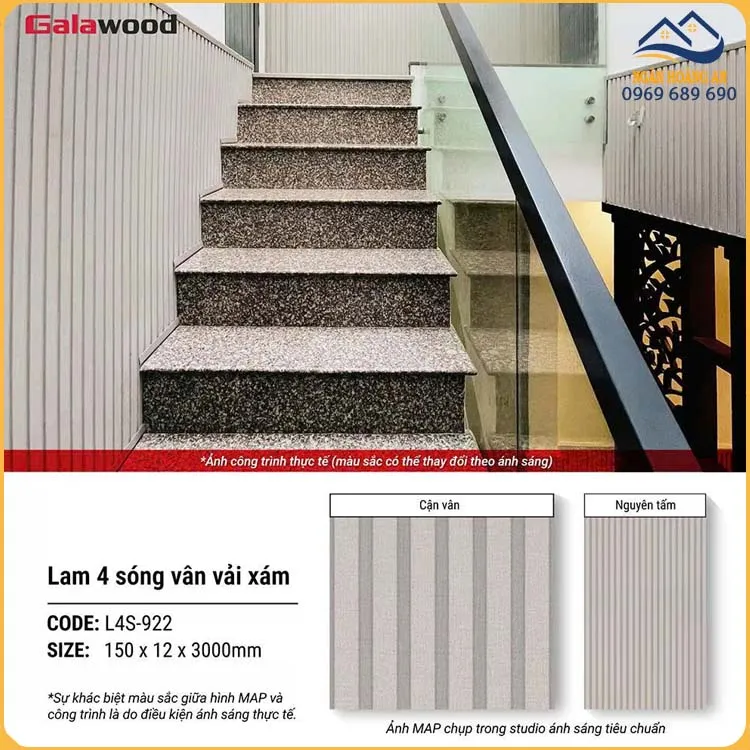 Tấm Ốp Tường Lam 4 Sóng Galawood Giả Vân Vải L4S-922