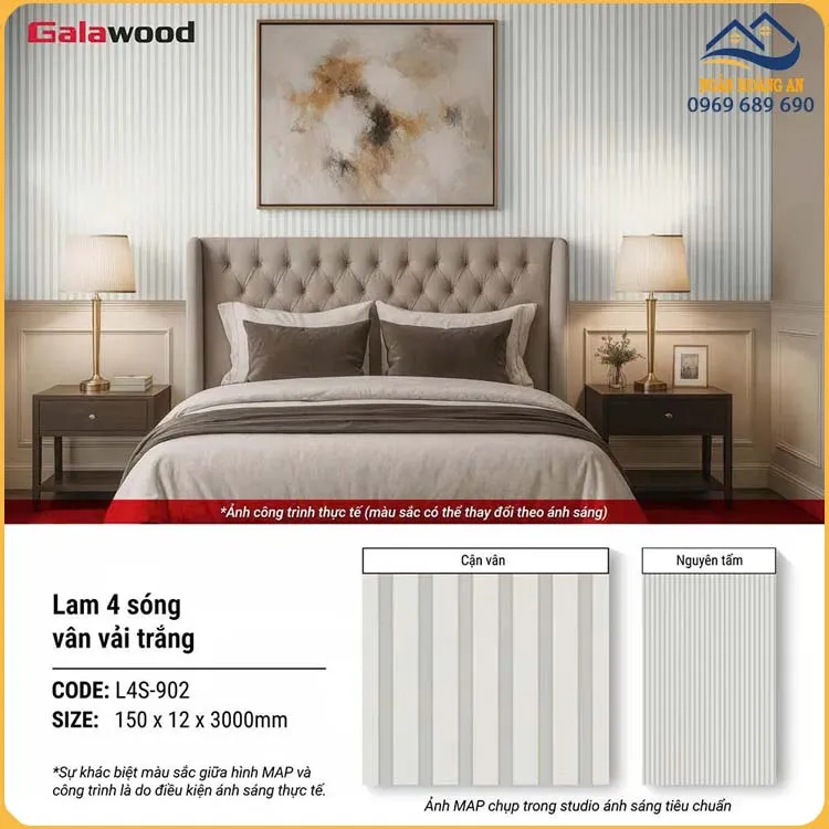 Lam 4 Sóng Nhựa Ốp Tường Galawood L4S-902 Màu Trắng