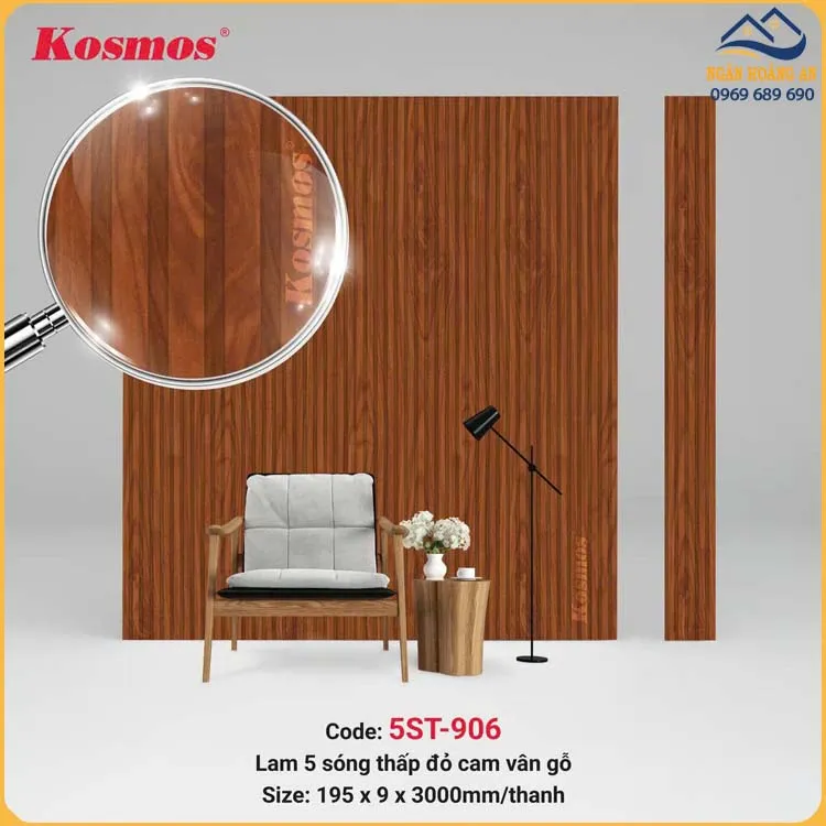 Tấm Ốp Nhựa Lam 5 Sóng Thấp Kosmos Giả Gỗ 5ST-906