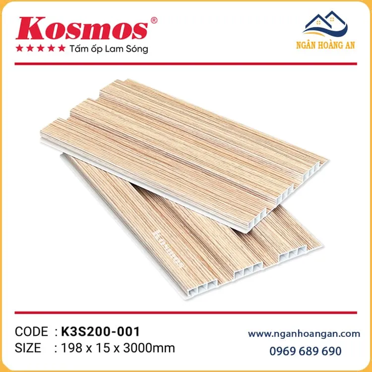 Tấm Ốp Lam Sóng Nhựa Giả Gỗ Kosmos K3S200-001
