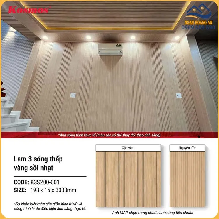 Tấm Ốp Lam Sóng Nhựa Giả Gỗ Kosmos K3S200-001