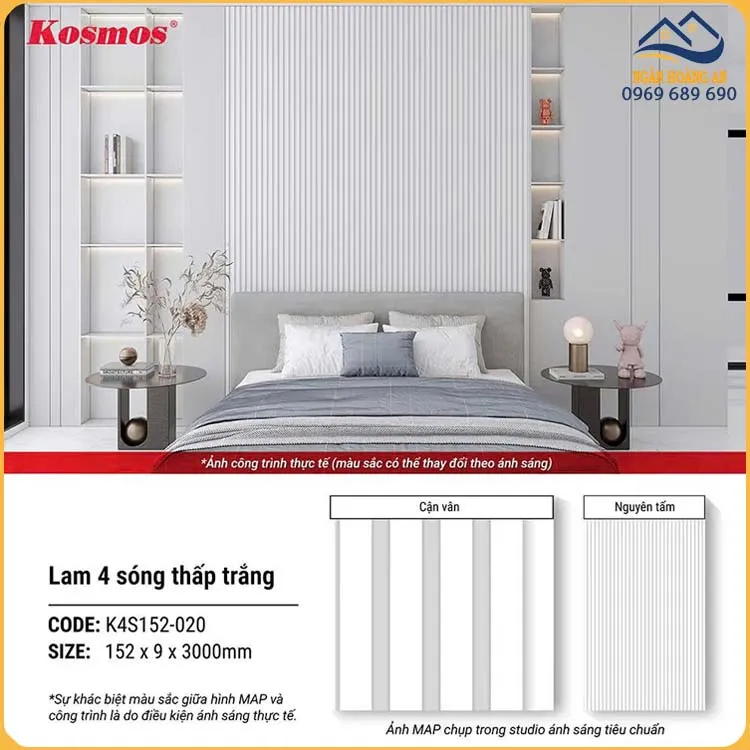 Tấm Lam Sóng Nhựa Kosmos K4S152-020 Màu Trắng Trơn
