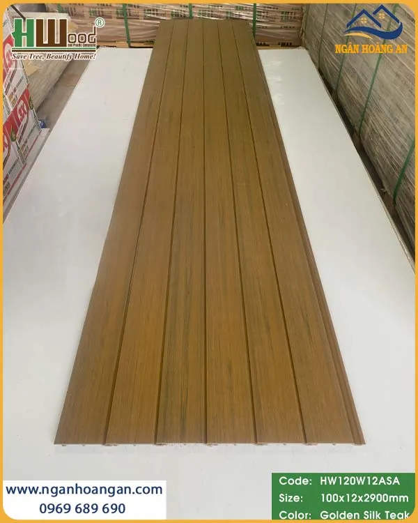 Tấm Ốp Tường Ngoài Trời Phủ ASA Hwood HW120W12ASA Golden Silk Teak