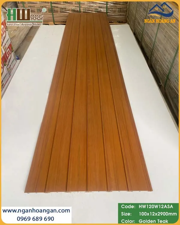 Tấm Ốp Trần Ngoài Trời Phủ ASA Hwood HW120W12ASA Golden Teak