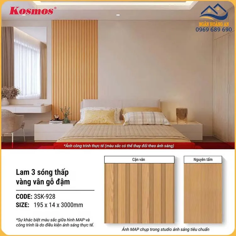 Tấm Ốp Nhựa Giả Gỗ Lam 3 Sóng Chân Kép Kosmos 3SK-928