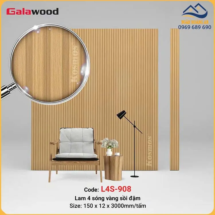 Tấm Nhựa Ốp Tường Trần Lam 4 Sóng Giả Gỗ Galawood L4S-908