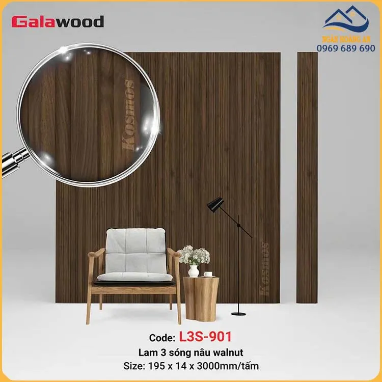 Tấm Nhựa Ốp Tường Lam Sóng Giả Gỗ Galawood L3S-901