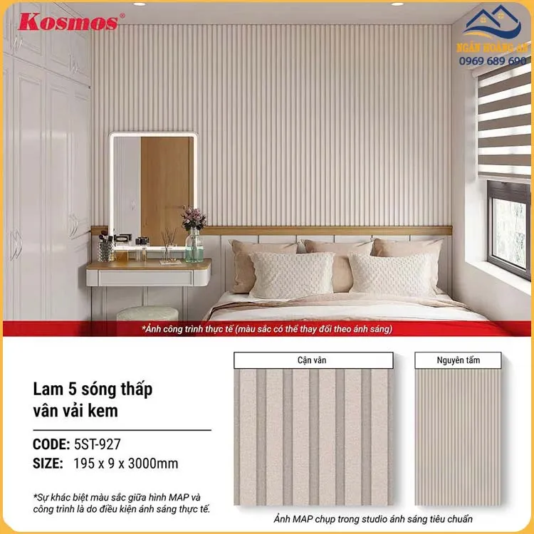 Tấm Ốp Nhựa Lam 5 Sóng Thấp Vân Vải Kosmos 5ST-927