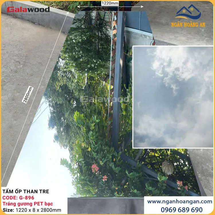 Tấm Ốp Than Tre Đa Năng Tráng Gương PET Bạc Galawood G-896