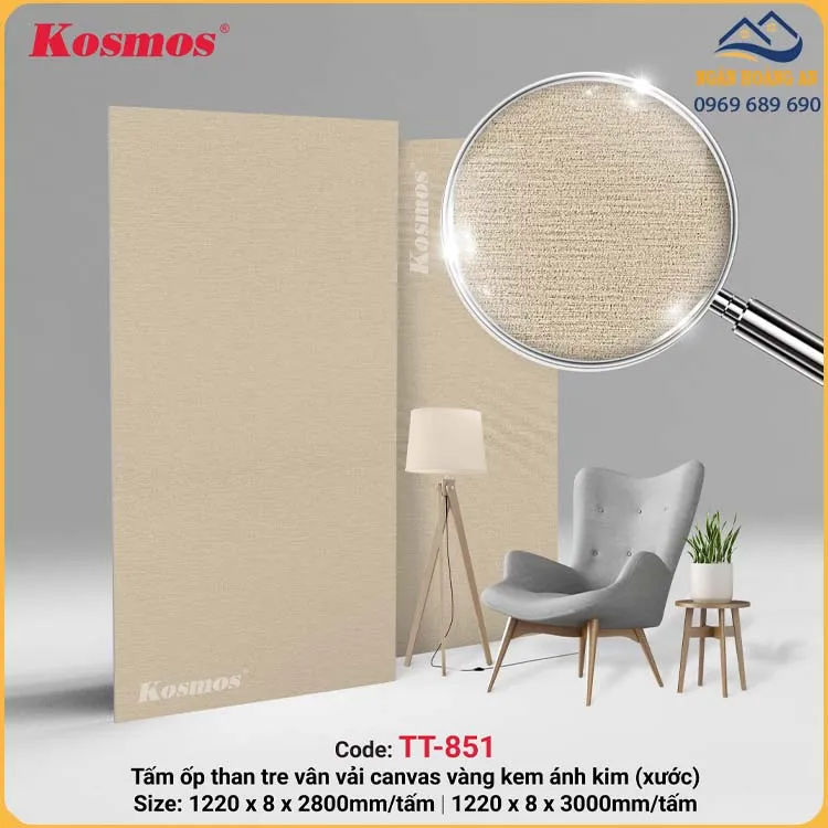 Tấm Ốp Sợi Than Tre Vàng Kem Ánh Kim Kosmos TT-851