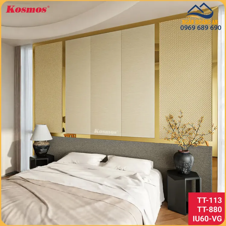 Tấm Ốp Than Tre Da Đan Kosmos 8mm TT-113 Vân Vàng Kem