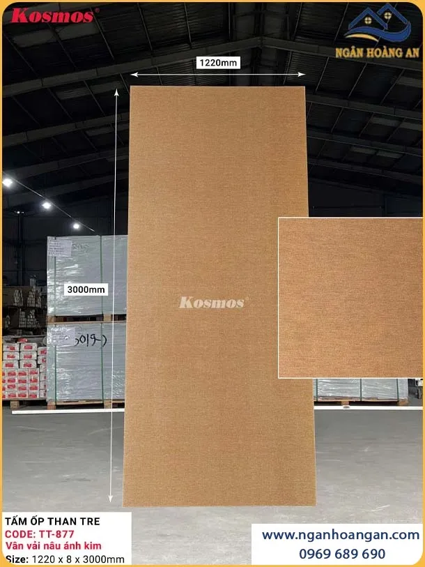 Tấm Ốp Sợi Than Tre Đa Năng Vân Vải Nâu Ánh Kim Kosmos TT-877