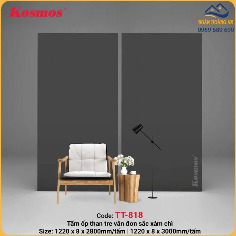 Ốp Tường Tấm Ốp Than Tre Đơn Sắc Xám Kosmos TT-818
