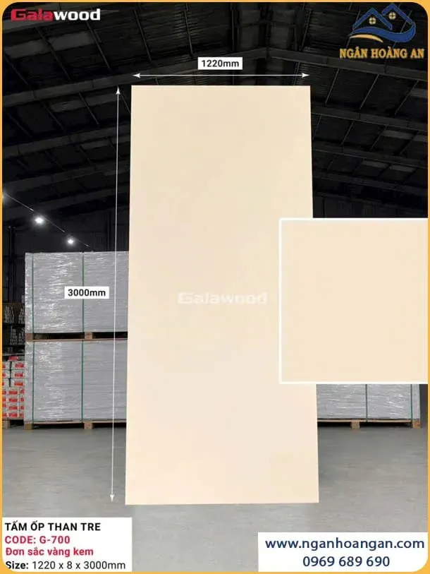 Tấm Ốp Than Tre Galawood 8mm G-700 Đơn Sắc Vàng Kem
