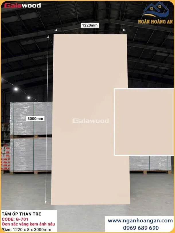 Ốp Tường Than Tre Galawood 8mm G-701 Đơn Sắc Vàng Kem Ánh Nâu