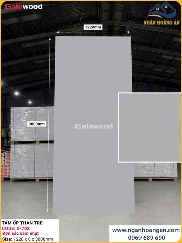 Tấm Ốp Đa Năng Than Tre Galawood Đơn Sắc Xám Nhạt 8mm G-702