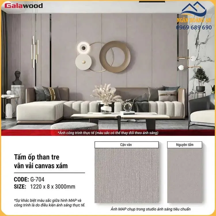 Ốp Tường Than Tre Galawood 8mm G-704 Vân Vải Canvas Xám