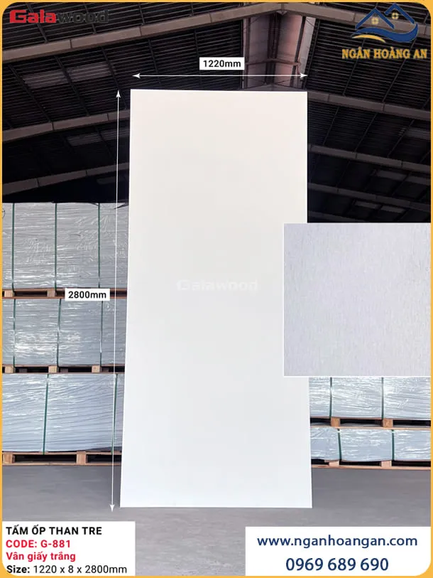 Tấm Ốp Than Tre Galawood G-881 Vân Giấy Trắng