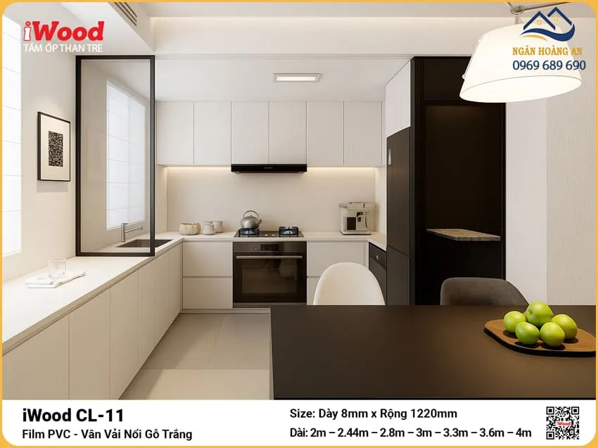 Tấm Ốp Than Tre Giả Vân Vải Nổi Gỗ Trắng iWood CL-11