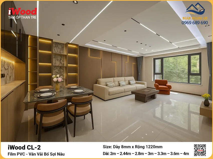 Tấm Ốp Than Tre Vân Vải Bố Sợi Nâu iWood CL-2