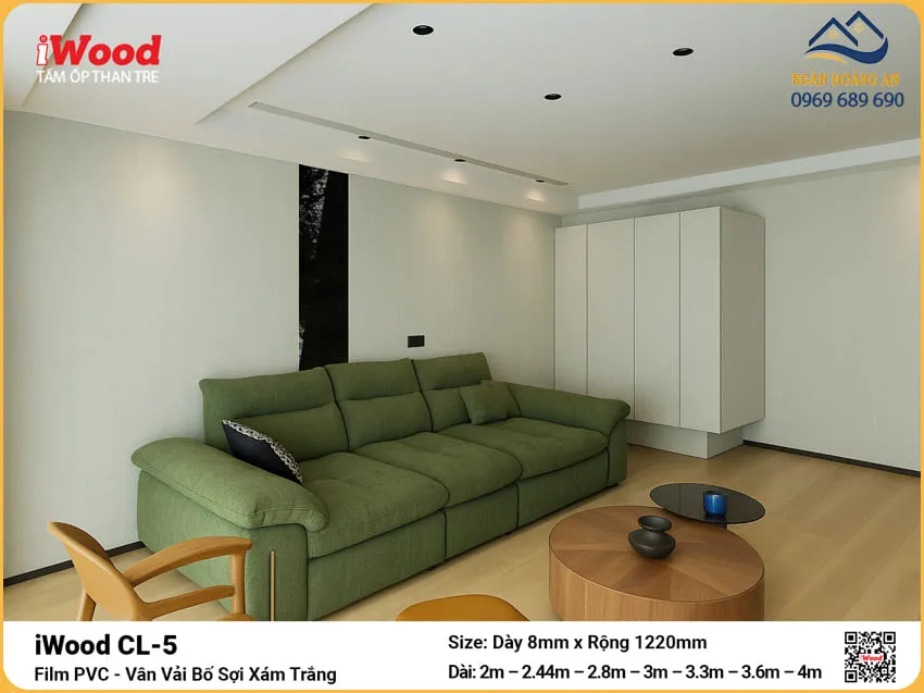 Tấm Than Tre Ốp Trần Vân Vải Bố Sợi Xám Trắng iWood CL-5