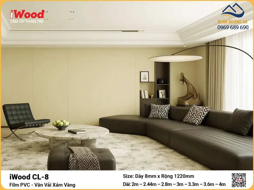 Tấm Ốp Than Tre Ốp Trần Vân Vải Xám Vàng iWood CL-8