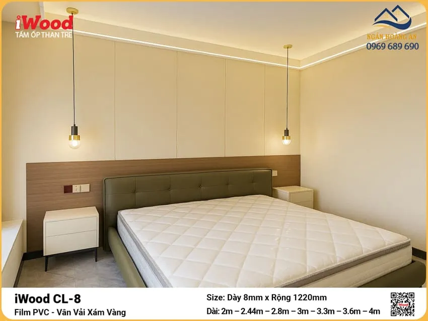 Tấm Ốp Than Tre Ốp Trần Vân Vải Xám Vàng iWood CL-8