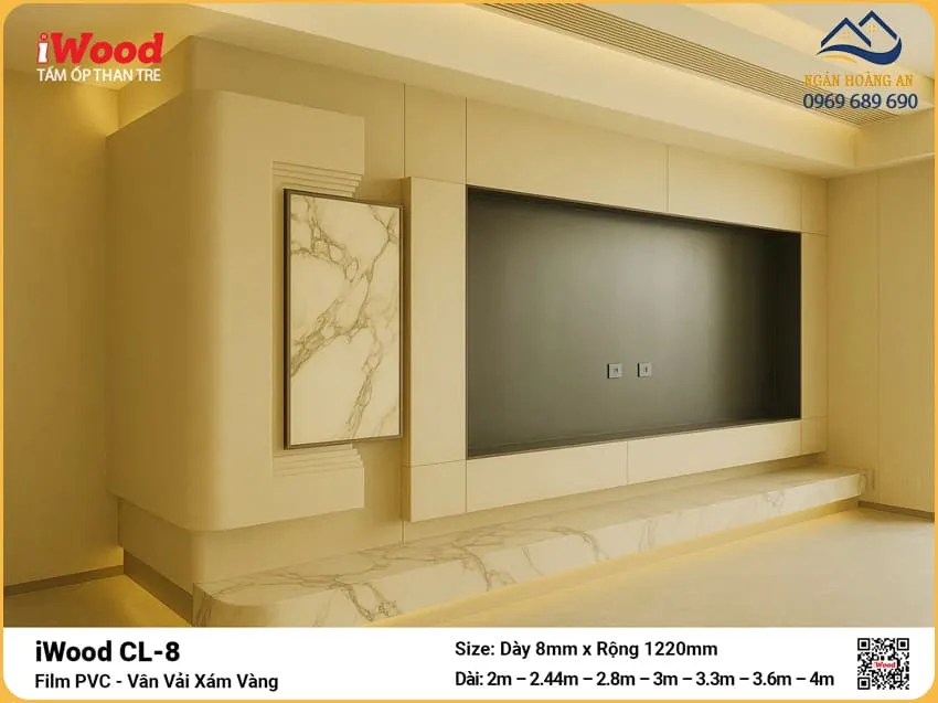 Tấm Ốp Than Tre Ốp Trần Vân Vải Xám Vàng iWood CL-8