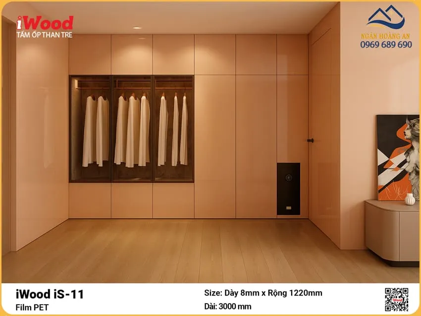 Tấm Sợi Than Tre Ốp Tường Phủ PET iWood iS-11
