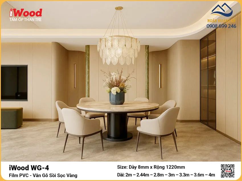 Ốp Trần Sợi Than Tre Đa Năng Vân Gỗ Sòi Sọc Vàng iWood WG-4
