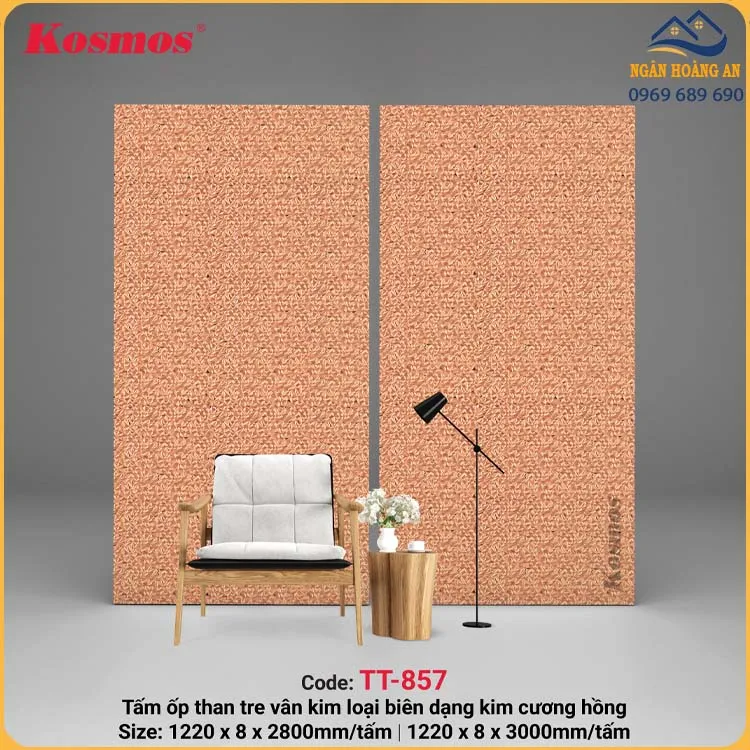 Tấm Ốp Than Tre Kosmos Kim Loại Biên Dạng Kim Cương Hồng TT-857
