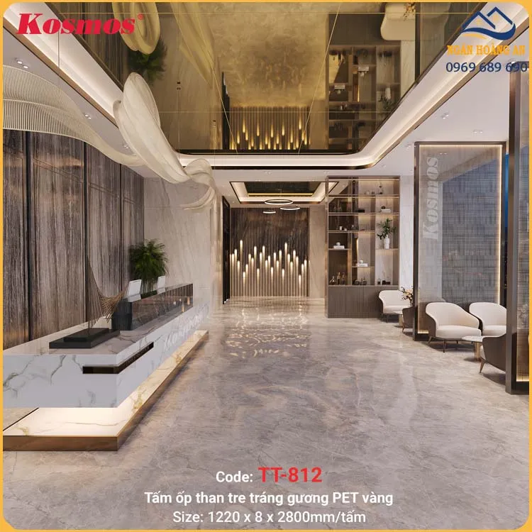 Tấm Ốp Tường Than Tre Kosmos TT-812 Tráng Gương PET Vàng