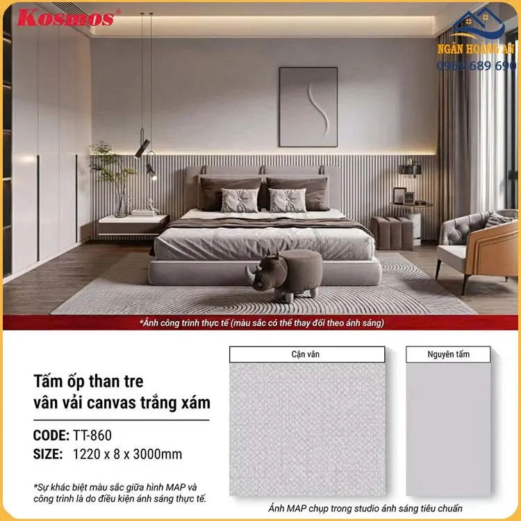 Ốp Tường Tấm Ốp Sợi Than Tre Kosmos TT-860 Vân Vải Xám