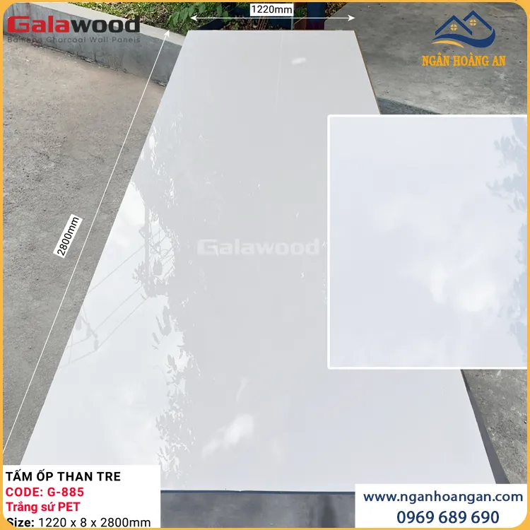Tấm Ốp Sợi Than Tre Ốp Tường Trắng Sứ PET Galawood G-885