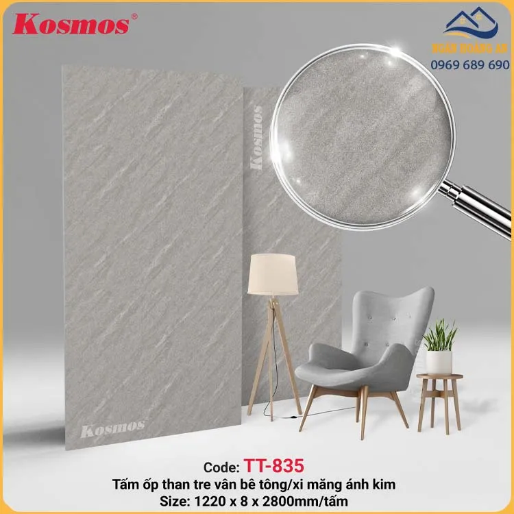 Ốp Tường Than Tre Vân Bê Tông Xi Măng Xám Kosmos TT-835 