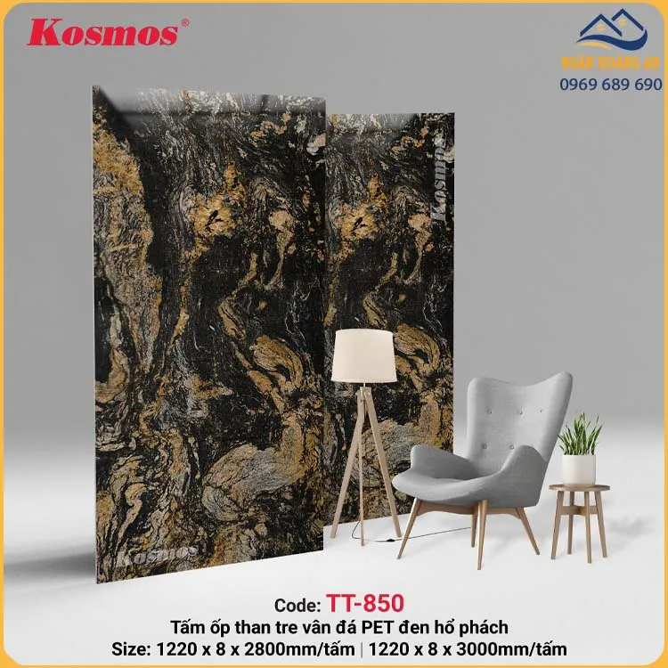 Ốp Than Tre Vân Đá Cẩm Thạch Đen Hổ Phách Kosmos TT-850