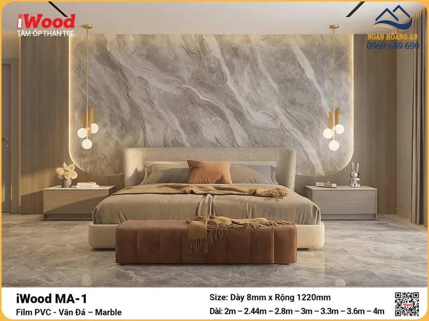 Tấm Ốp Sợi Than Tre Đa Năng Vân Đá iWood MA-1