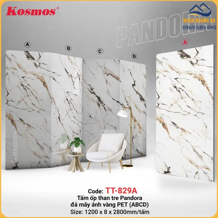 Ốp Tường Tấm Ốp Than Tre Vân Đá Pandora Kosmos TT-829