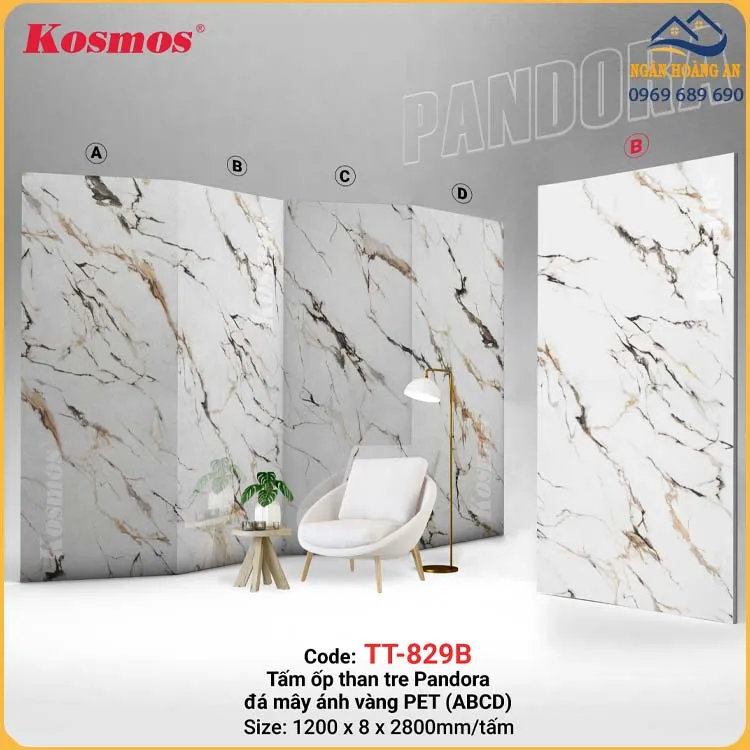 Ốp Tường Tấm Ốp Than Tre Vân Đá Pandora Kosmos TT-829