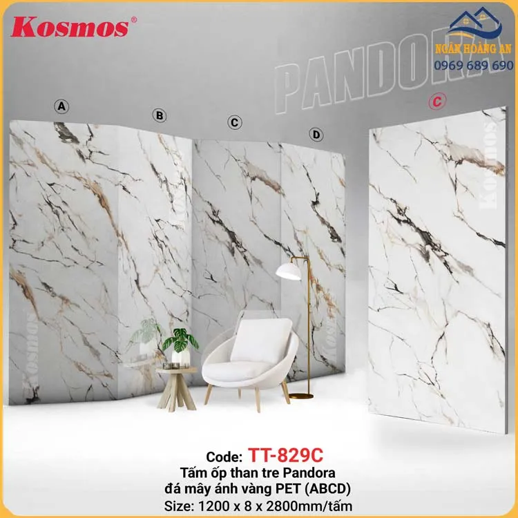 Ốp Tường Tấm Ốp Than Tre Vân Đá Pandora Kosmos TT-829